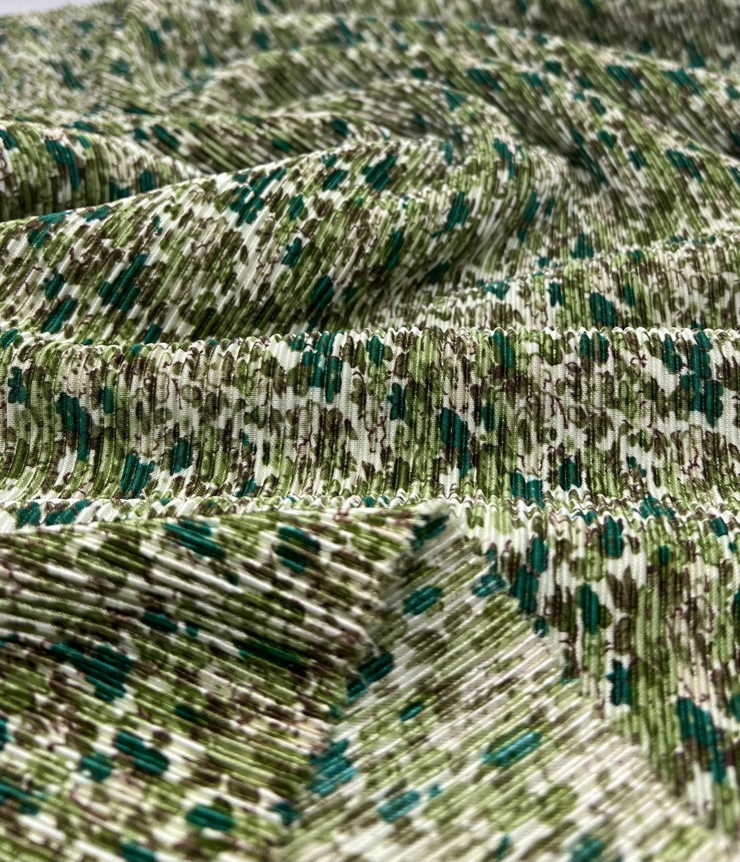 Small Camo Mix Print Plisse Pleated Stretch Fabric