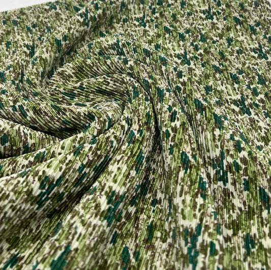 Small Camo Mix Print Plisse Pleated Stretch Fabric