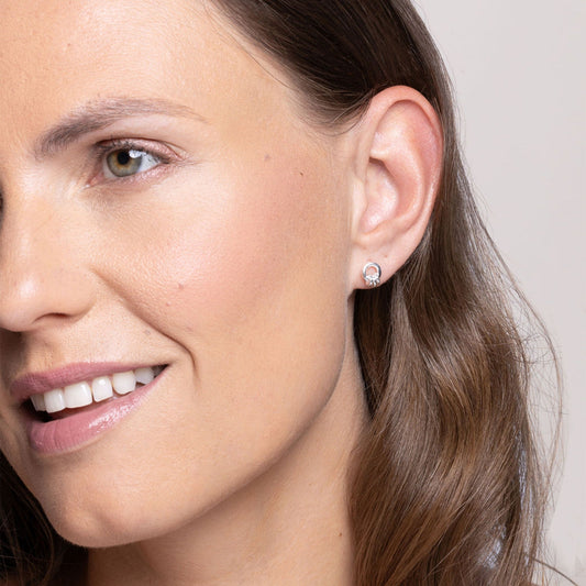 Small Hoop Cluster Rings Sterling Silver Stud Earrings