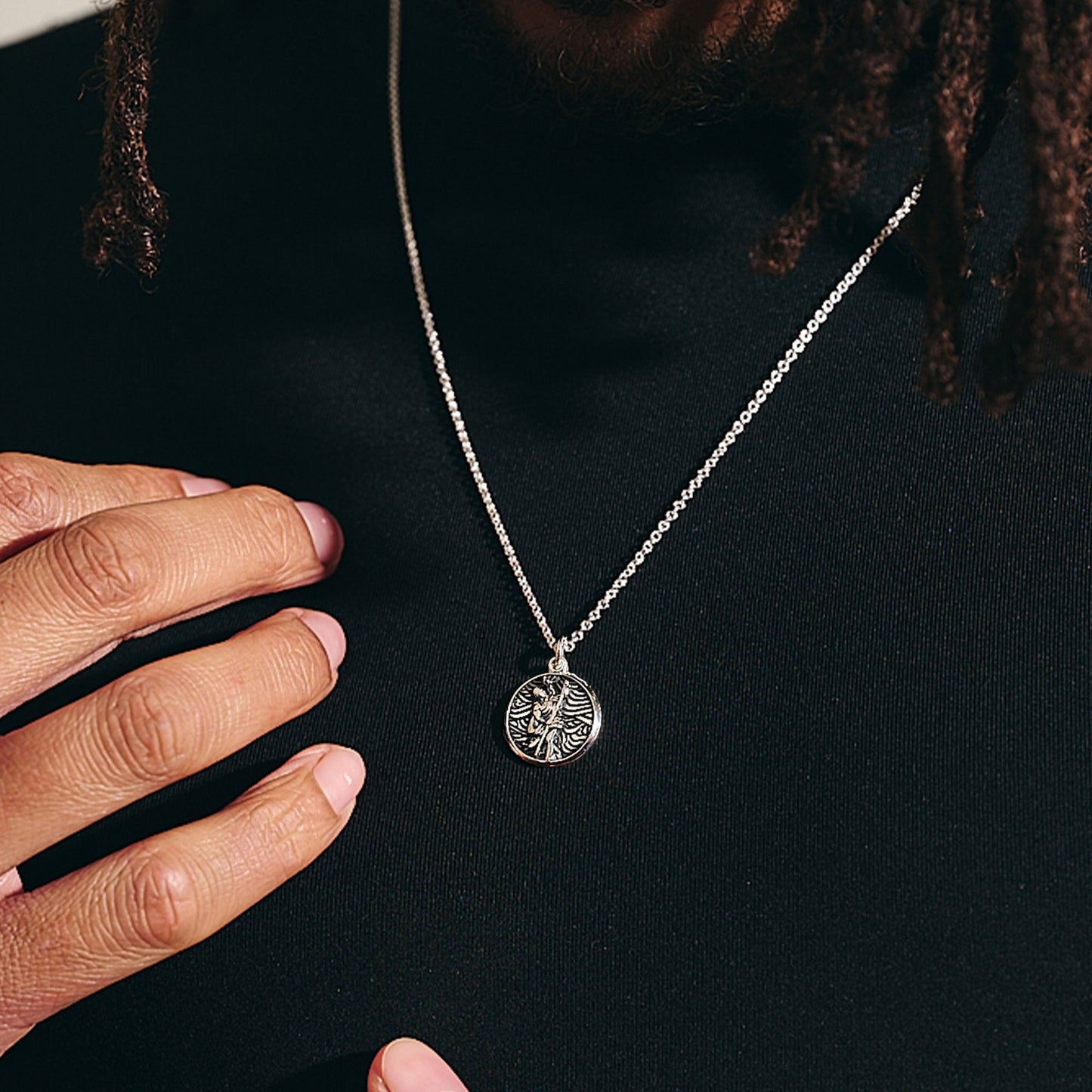 Storm Guardian Small Silver St Christopher Necklace