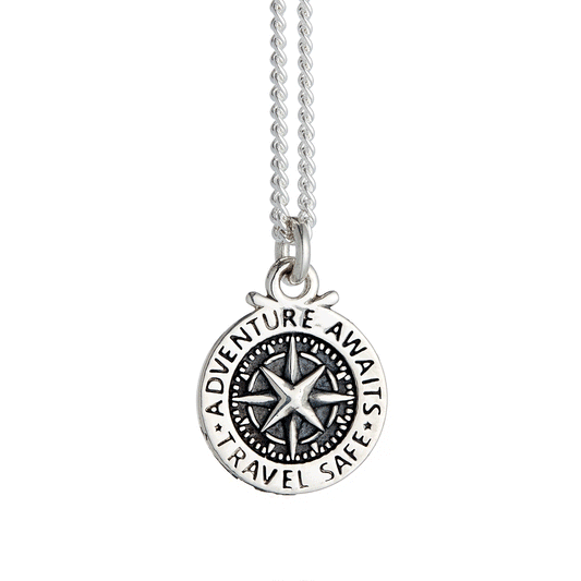 Travel Safe Compass Personalised Silver Charm