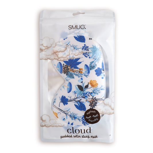 Cloud Padded Satin Sleep Mask - Cornflower Print