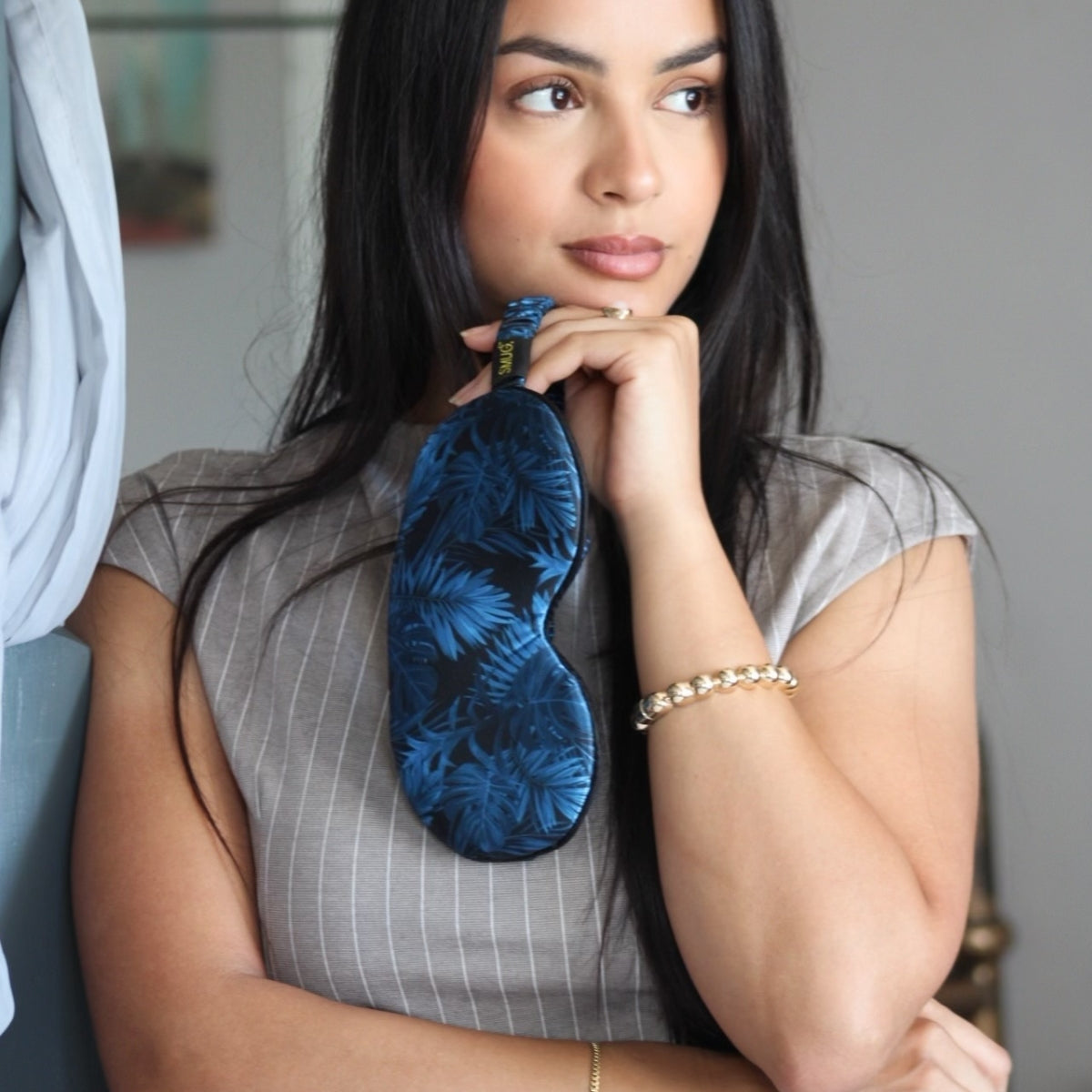 Cloud Padded Satin Sleep Mask - Palm Noir Print