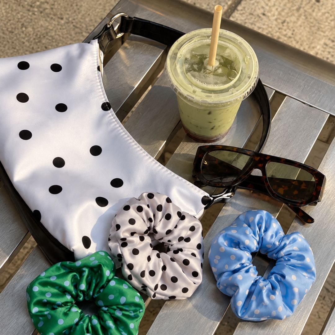 Cloud Satin Hair Scrunchie Set (set of 3) - Retro Polka Dot