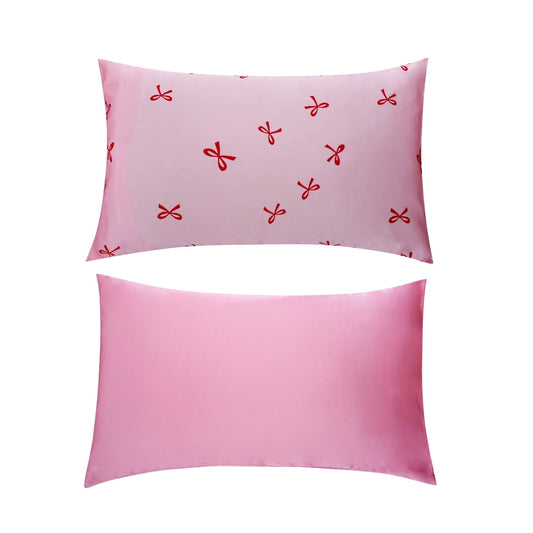 Soft Satin Pillowcase Set, Red Bows