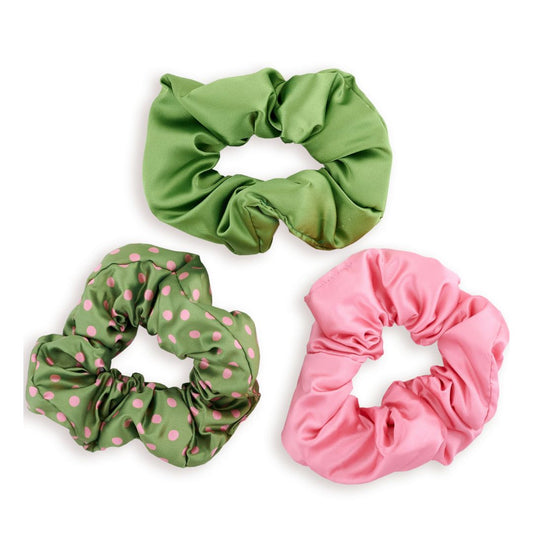 Cloud Satin Hair Scrunchie Set (set of 3) - Blush Olive Polka Dot