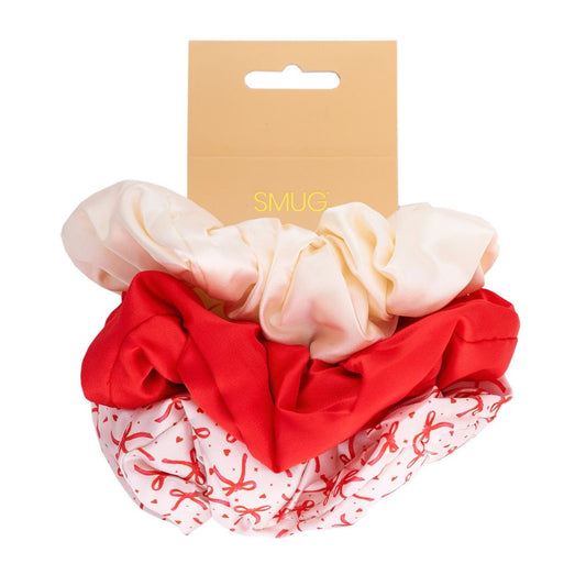 Cloud Satin Hair Scrunchie Set (set of 3) - Vintage Red Bows
