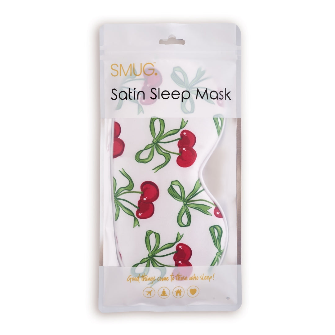 Satin Sleep Mask - White Cherries Print