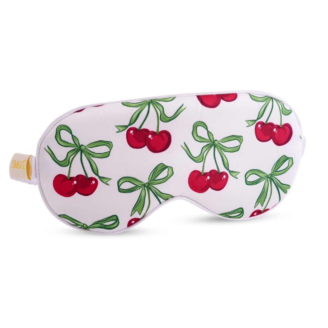 Satin Sleep Mask - White Cherries Print