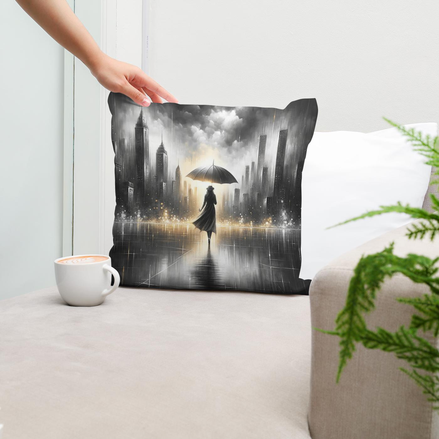 Umbrella in Urban Serenity Cotton Cushion