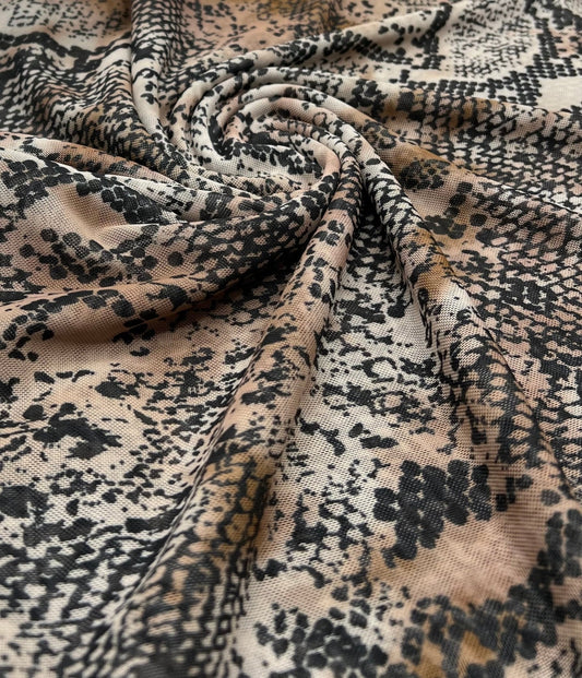 Snake Brown Mesh Fabric Stretch