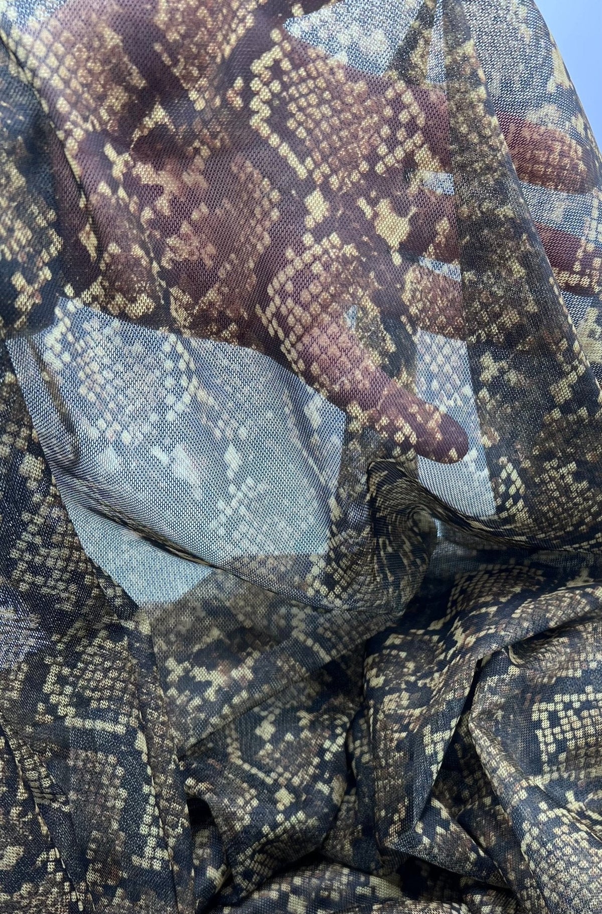 Snake Green Brown Mesh Fabric Stretch