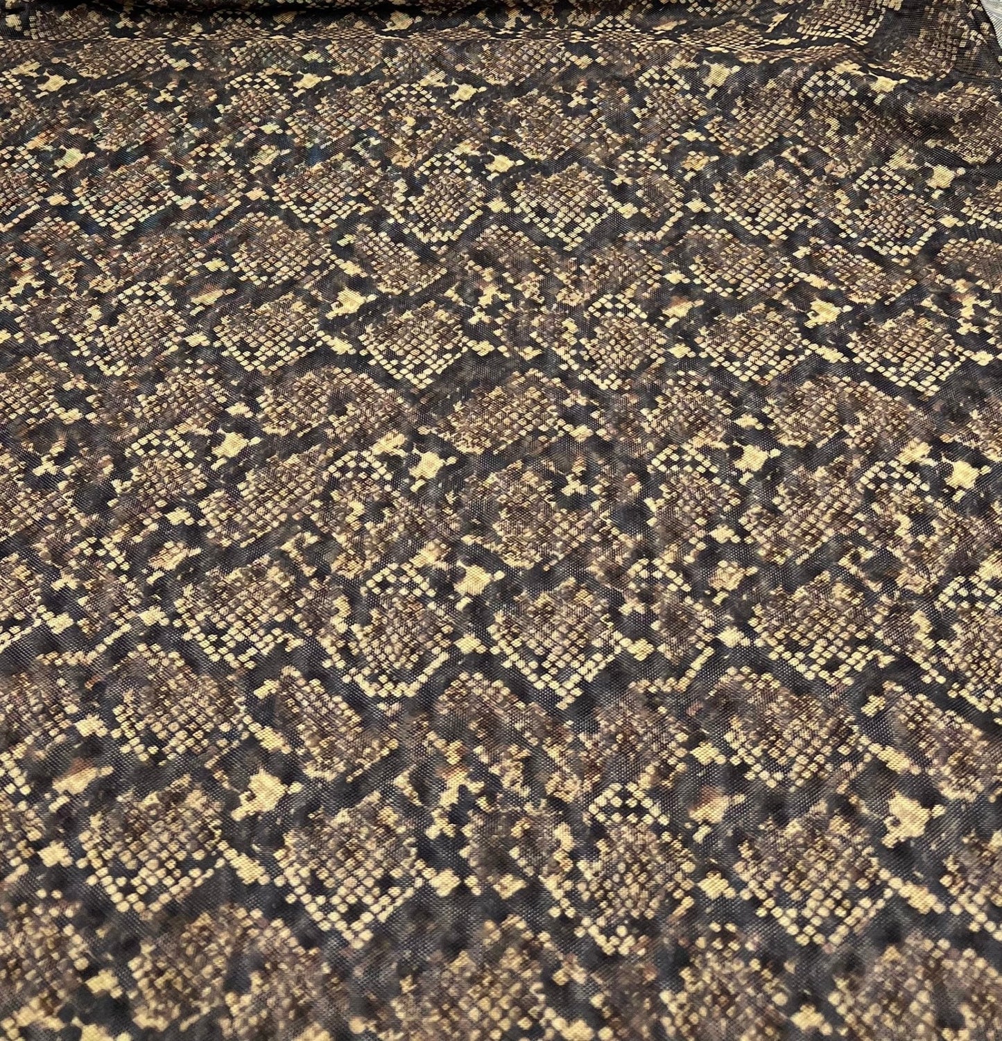 Snake Green Brown Mesh Fabric Stretch