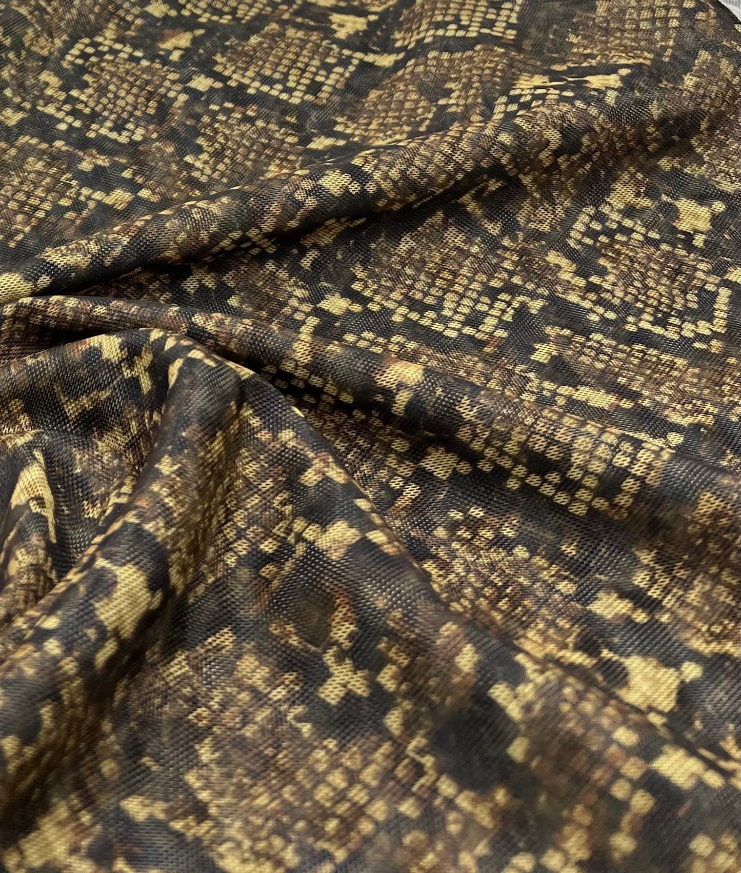 Snake Green Brown Mesh Fabric Stretch
