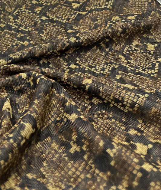 Snake Green Brown Mesh Fabric Stretch