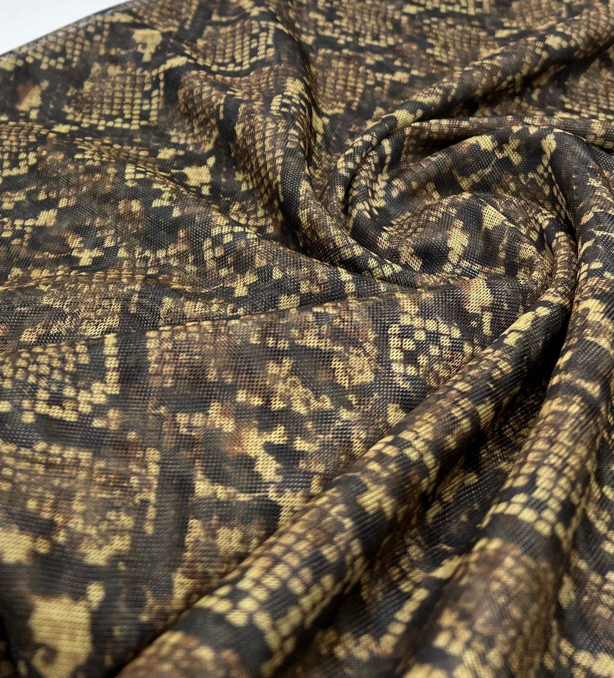 Snake Green Brown Mesh Fabric Stretch