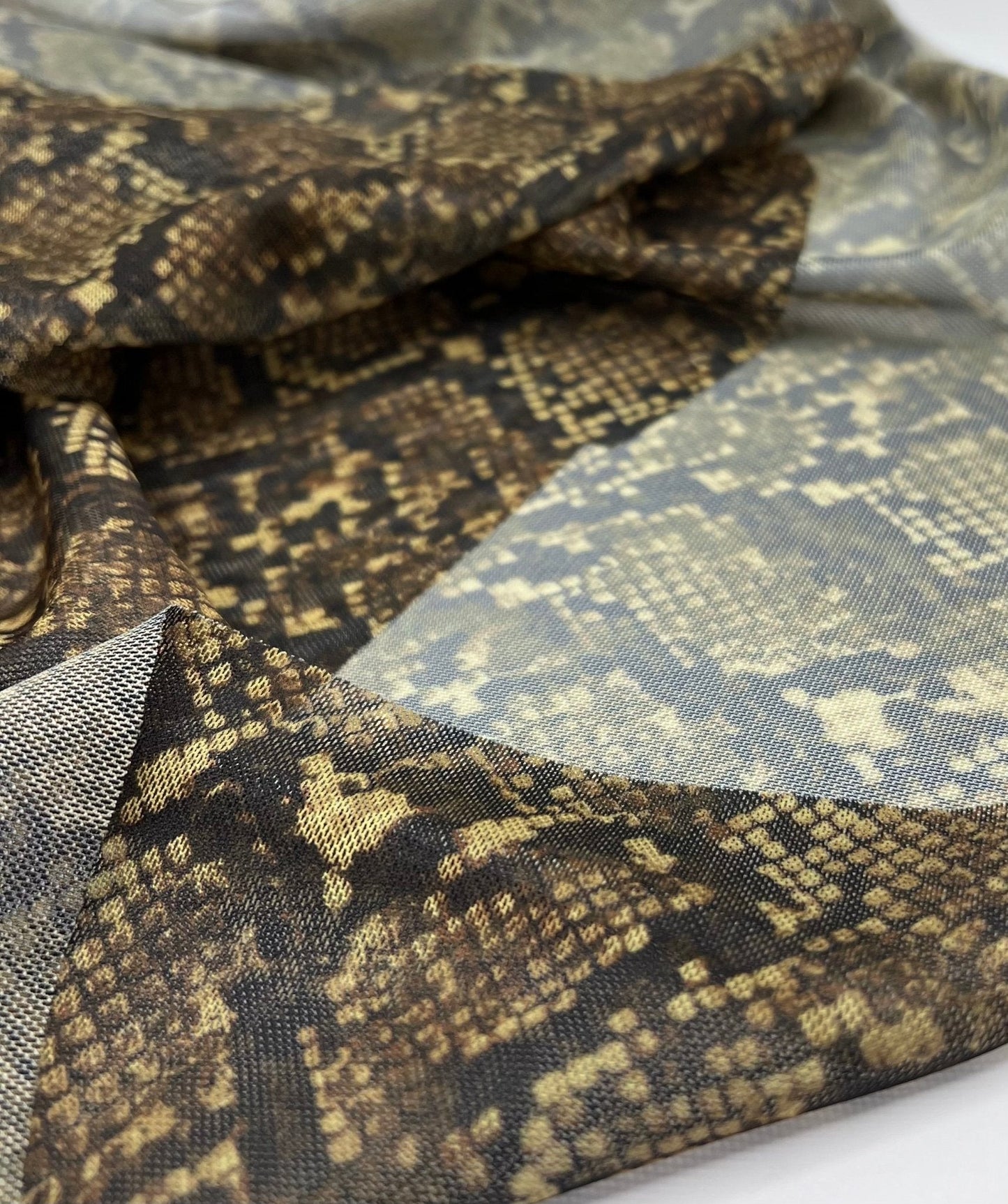 Snake Green Brown Mesh Fabric Stretch