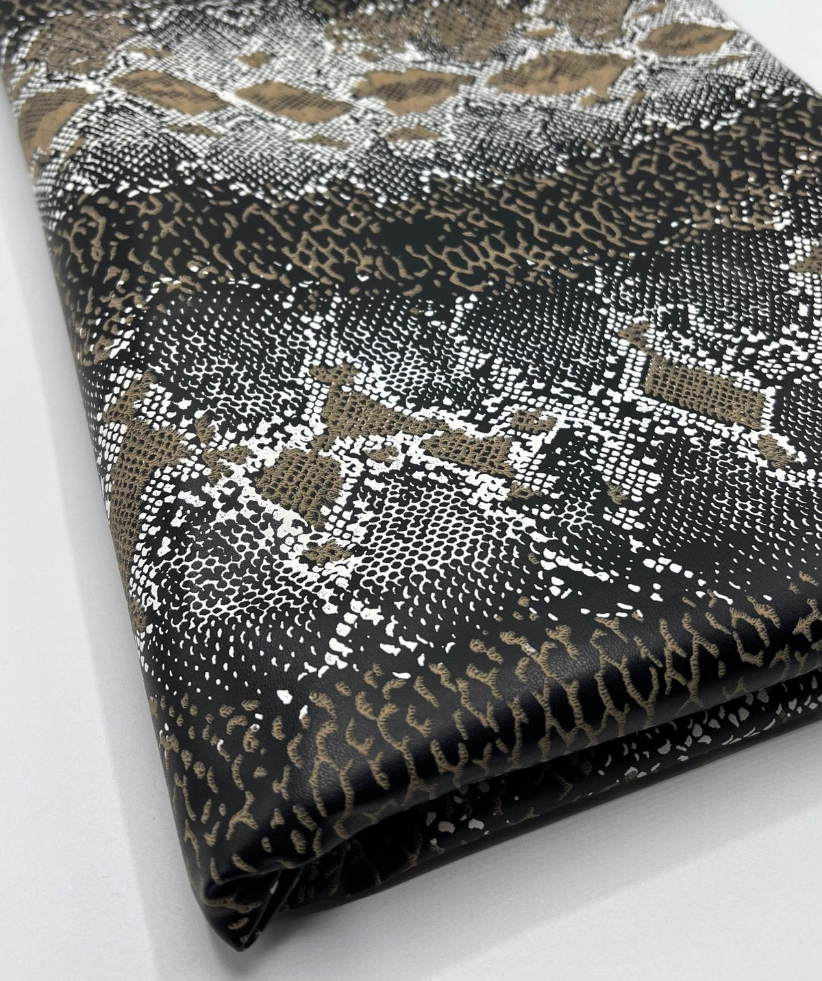 Snakeskin Wet Look/ Leather Look Black PU Stretch Fabric
