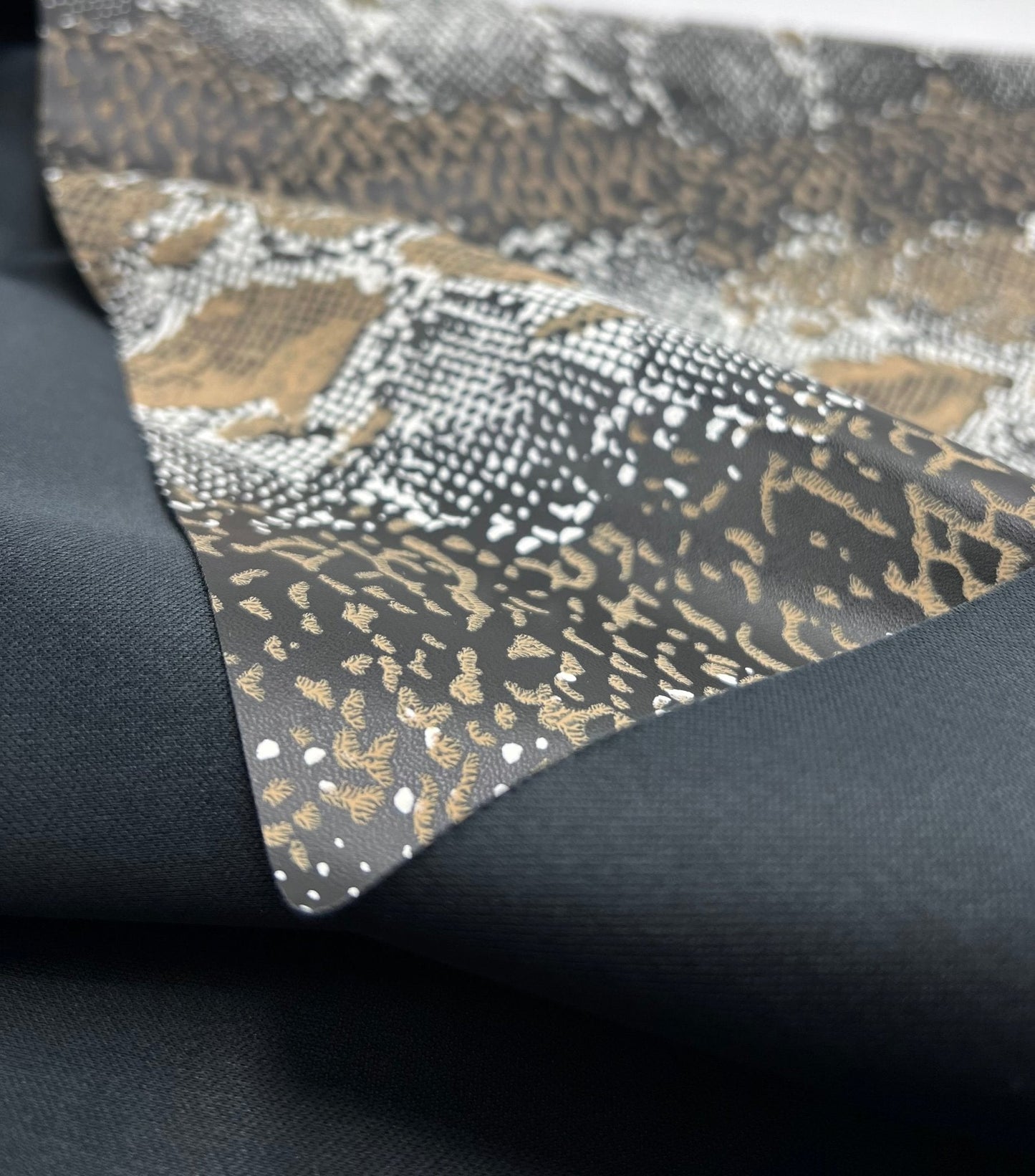 Snakeskin Wet Look/ Leather Look Black PU Stretch Fabric