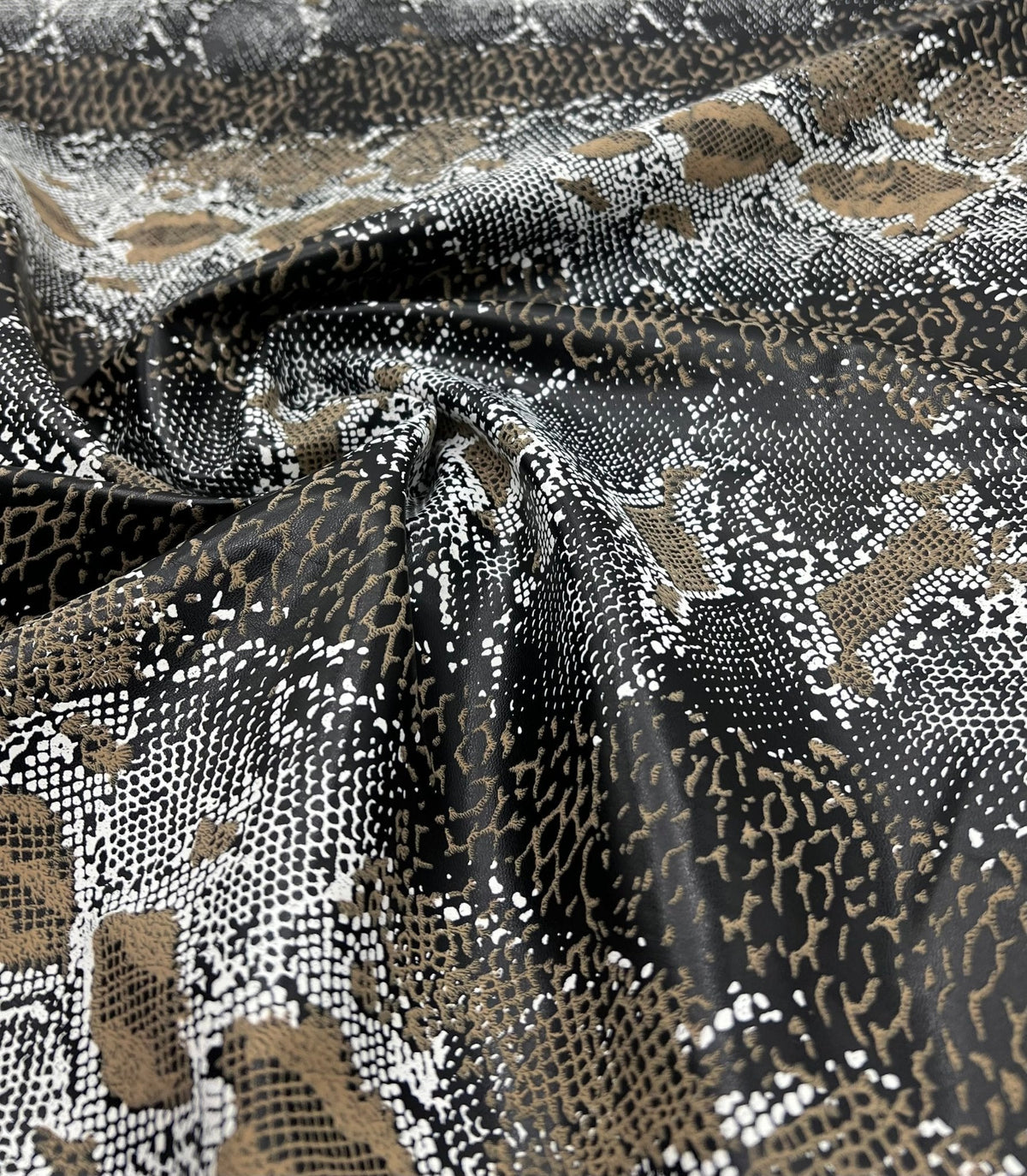 Snakeskin Wet Look/ Leather Look Black PU Stretch Fabric