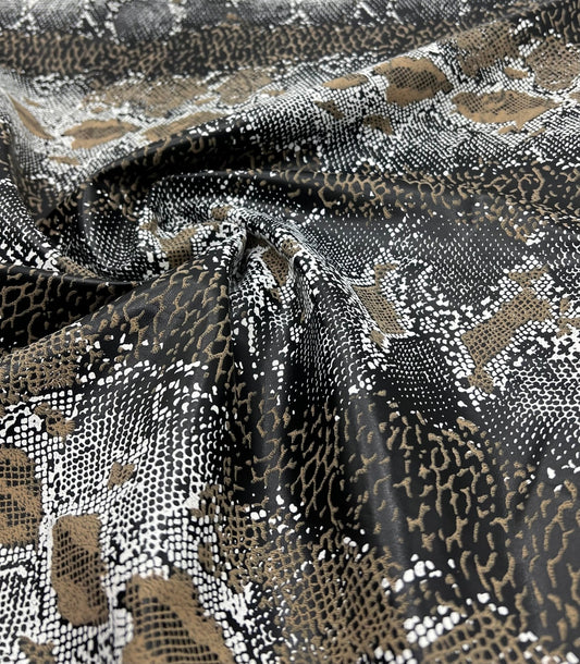 Snakeskin Wet Look/ Leather Look Black PU Stretch Fabric