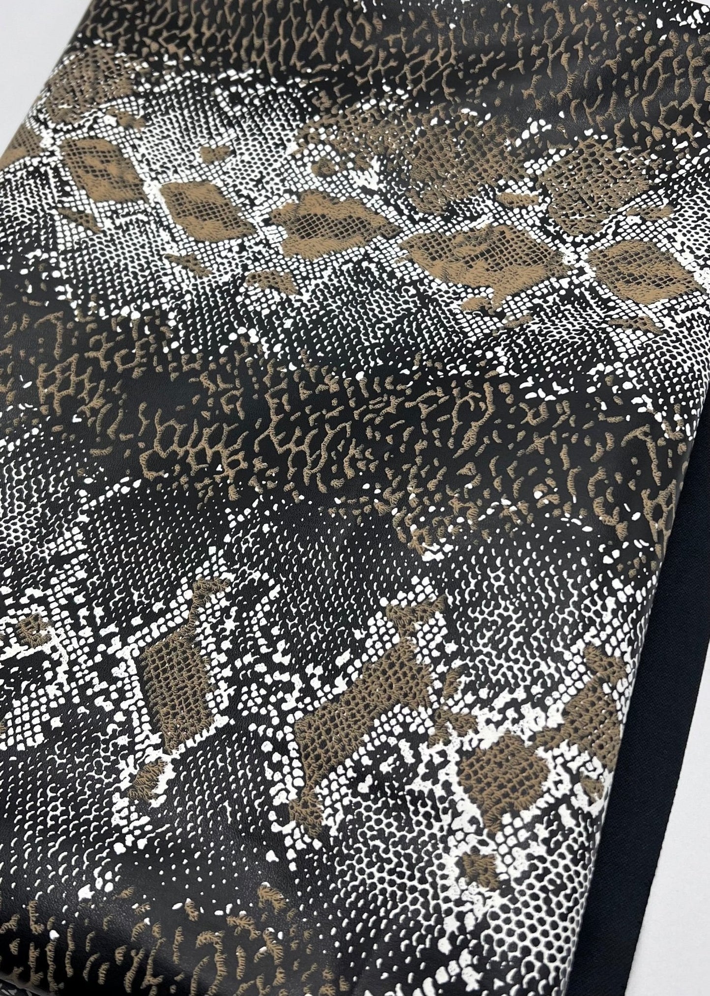 Snakeskin Wet Look/ Leather Look Black PU Stretch Fabric