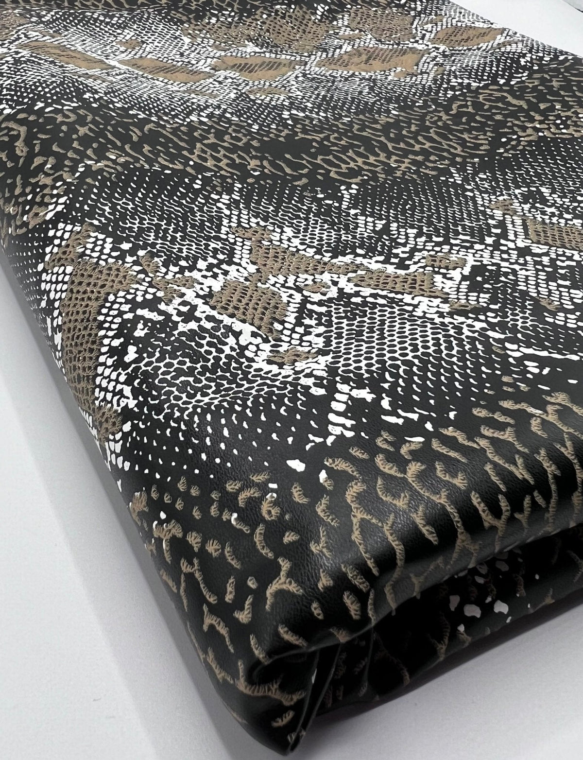 Snakeskin Wet Look/ Leather Look Black PU Stretch Fabric