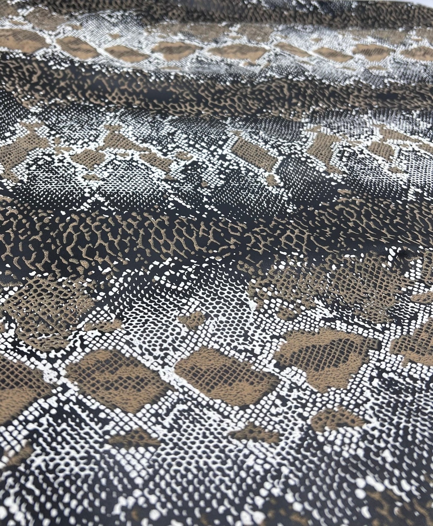 Snakeskin Wet Look/ Leather Look Black PU Stretch Fabric