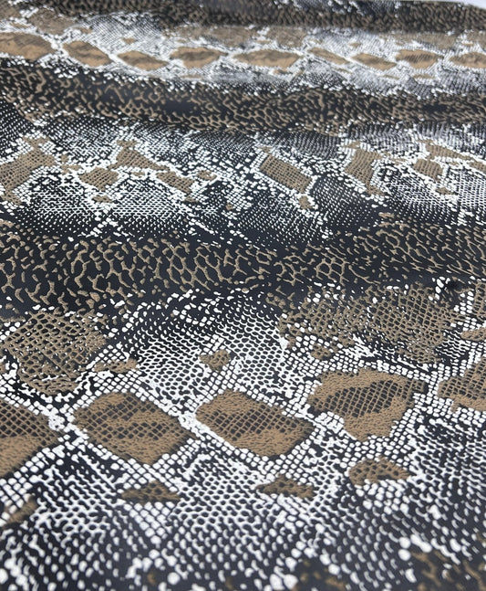 Snakeskin Wet Look/ Leather Look Black PU Stretch Fabric