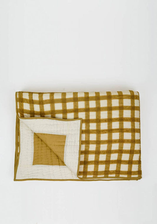 Soft Cotton Mustard Grid Quilt