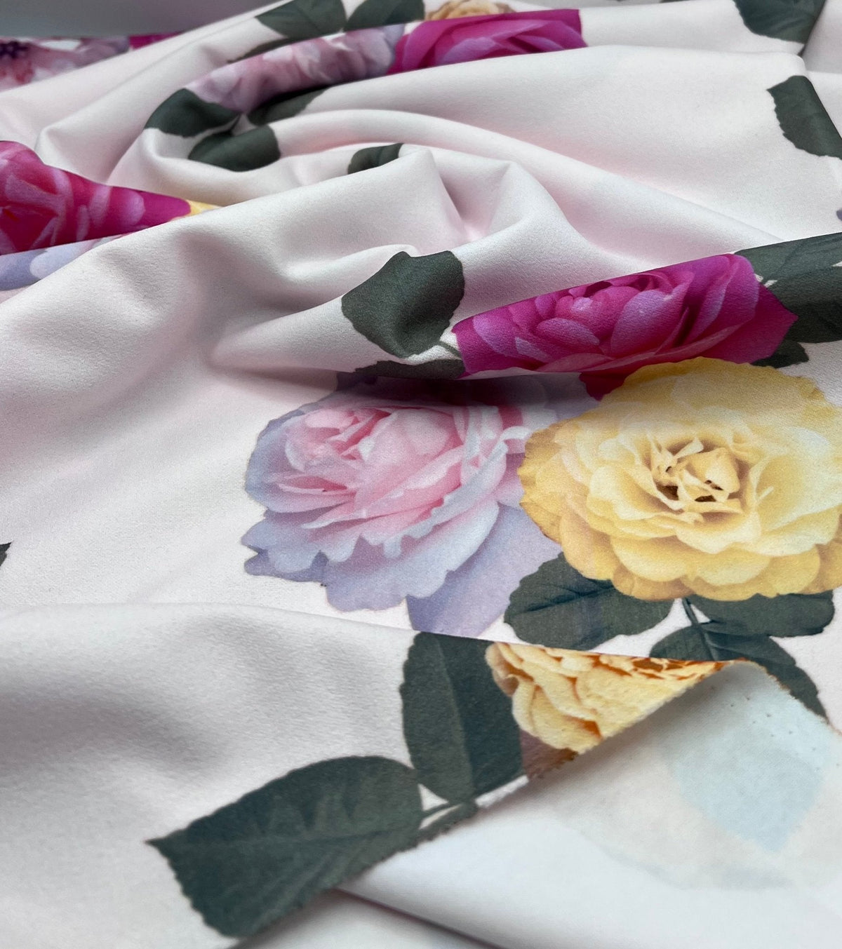 Soft Pink Floral Bunches Printed Scuba Crepe Jersey Fabric
