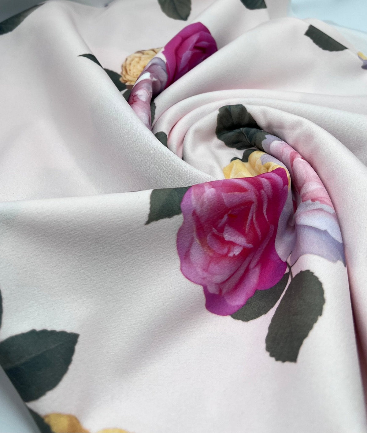 Soft Pink Floral Bunches Printed Scuba Crepe Jersey Fabric