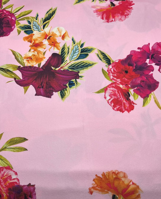 Soft Pink Floral Print Lightweight Jersey Crepe Fabric