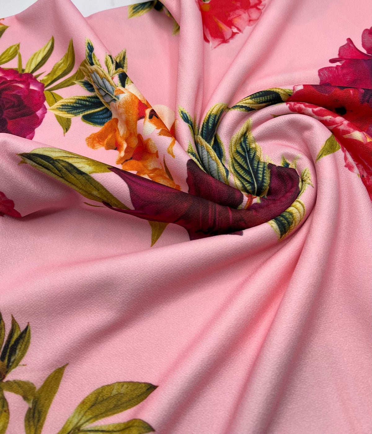 Soft Pink Floral Print Lightweight Jersey Crepe Fabric