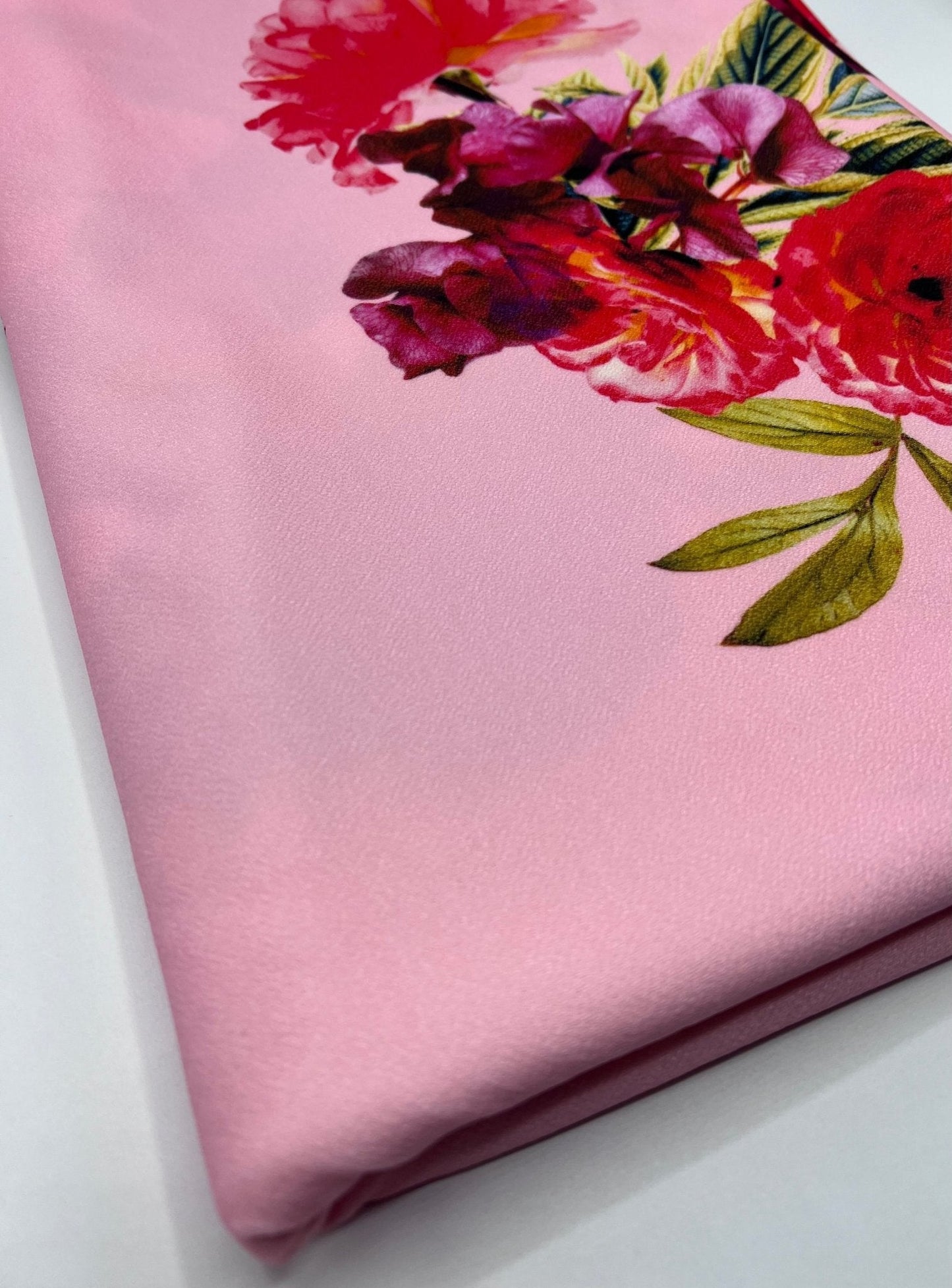 Soft Pink Floral Print Lightweight Jersey Crepe Fabric