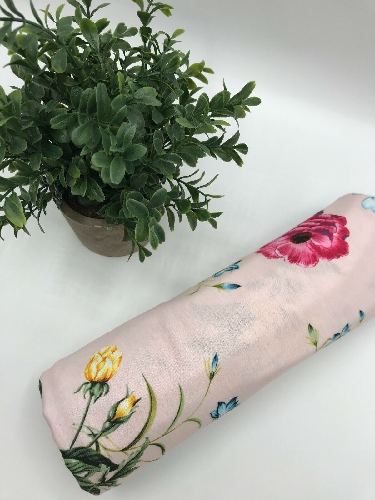 Soft Pink Floral Print Spun Poly Stretch Fabric