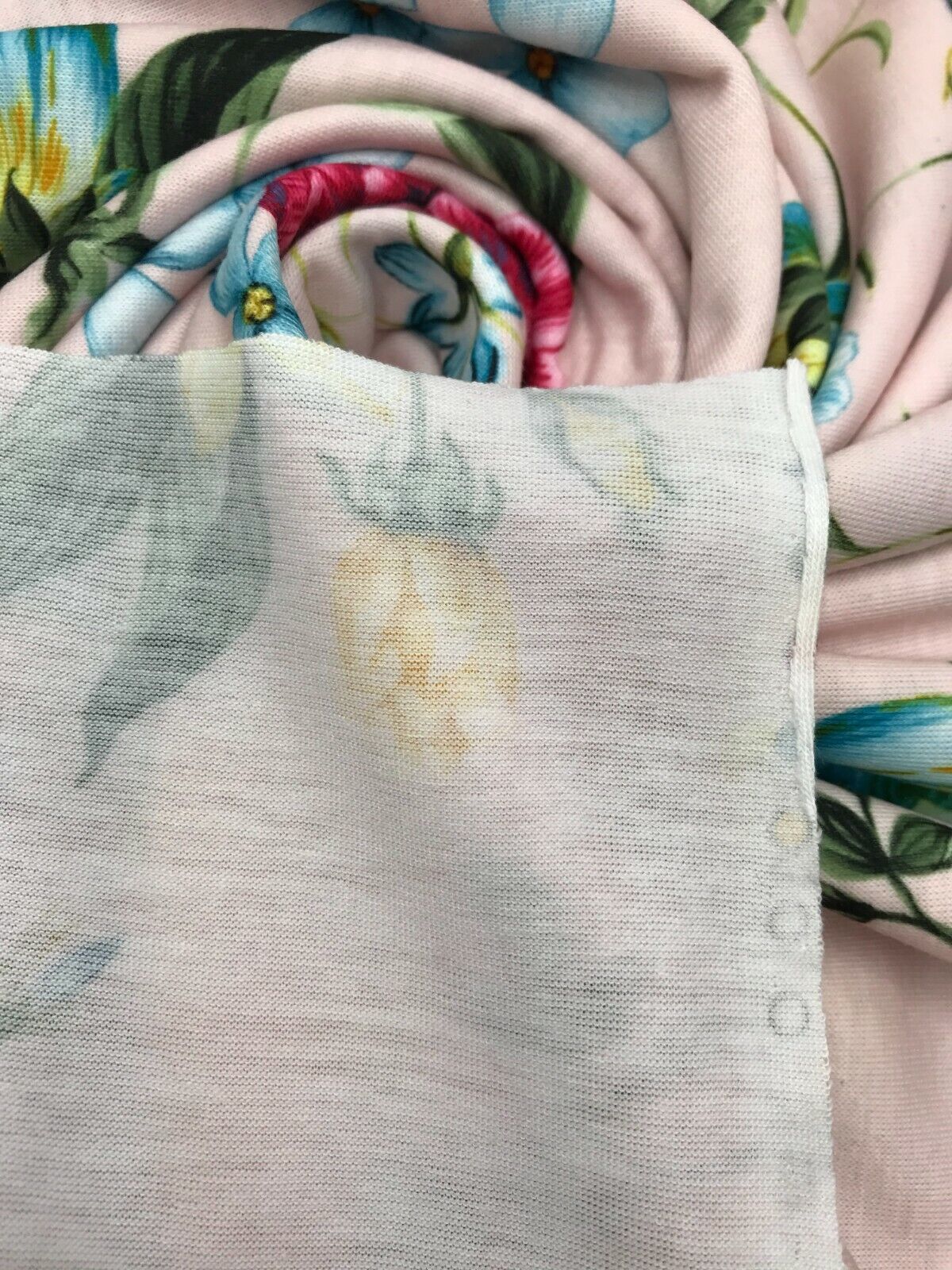 Soft Pink Floral Print Spun Poly Stretch Fabric