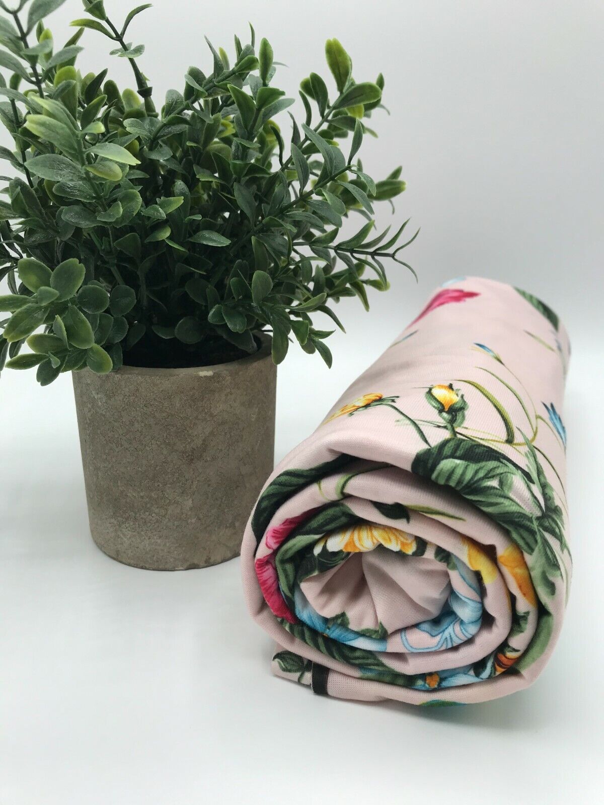 Soft Pink Floral Print Spun Poly Stretch Fabric