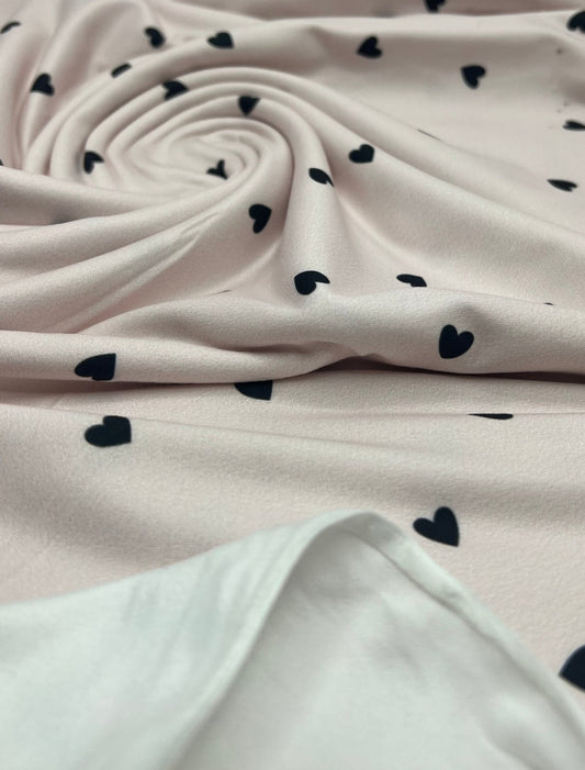 Soft Pink Heart Super Soft Print Spun Poly Stretch Fabric