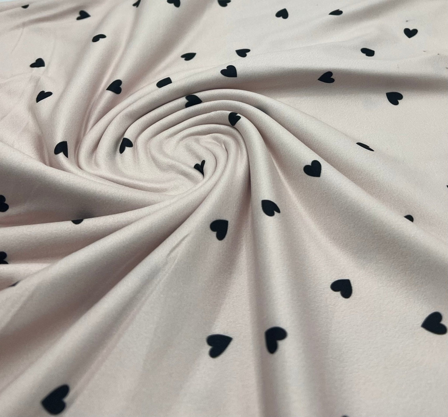 Soft Pink Heart Super Soft Print Spun Poly Stretch Fabric