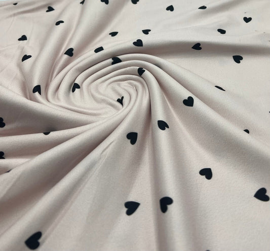 Soft Pink Heart Super Soft Print Spun Poly Stretch Fabric