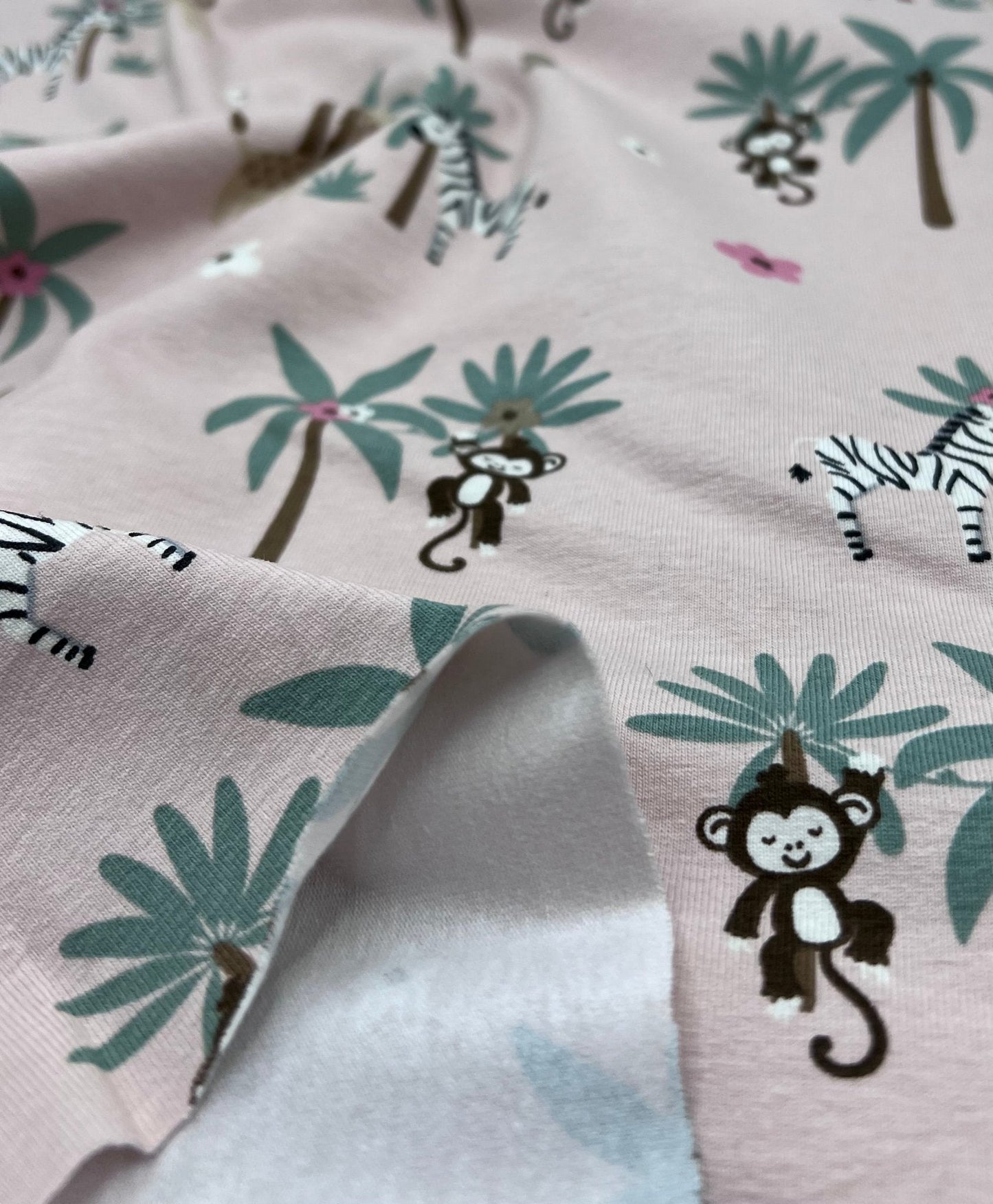Soft Pink Monkey Cotton Stretch Jersey 200 GSM 95/5 Lycra 4 Way Stretch