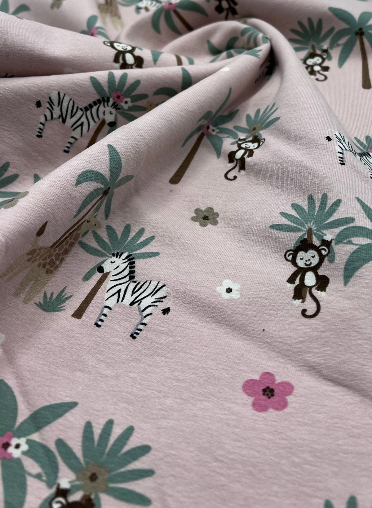 Soft Pink Monkey Cotton Stretch Jersey 200 GSM 95/5 Lycra 4 Way Stretch