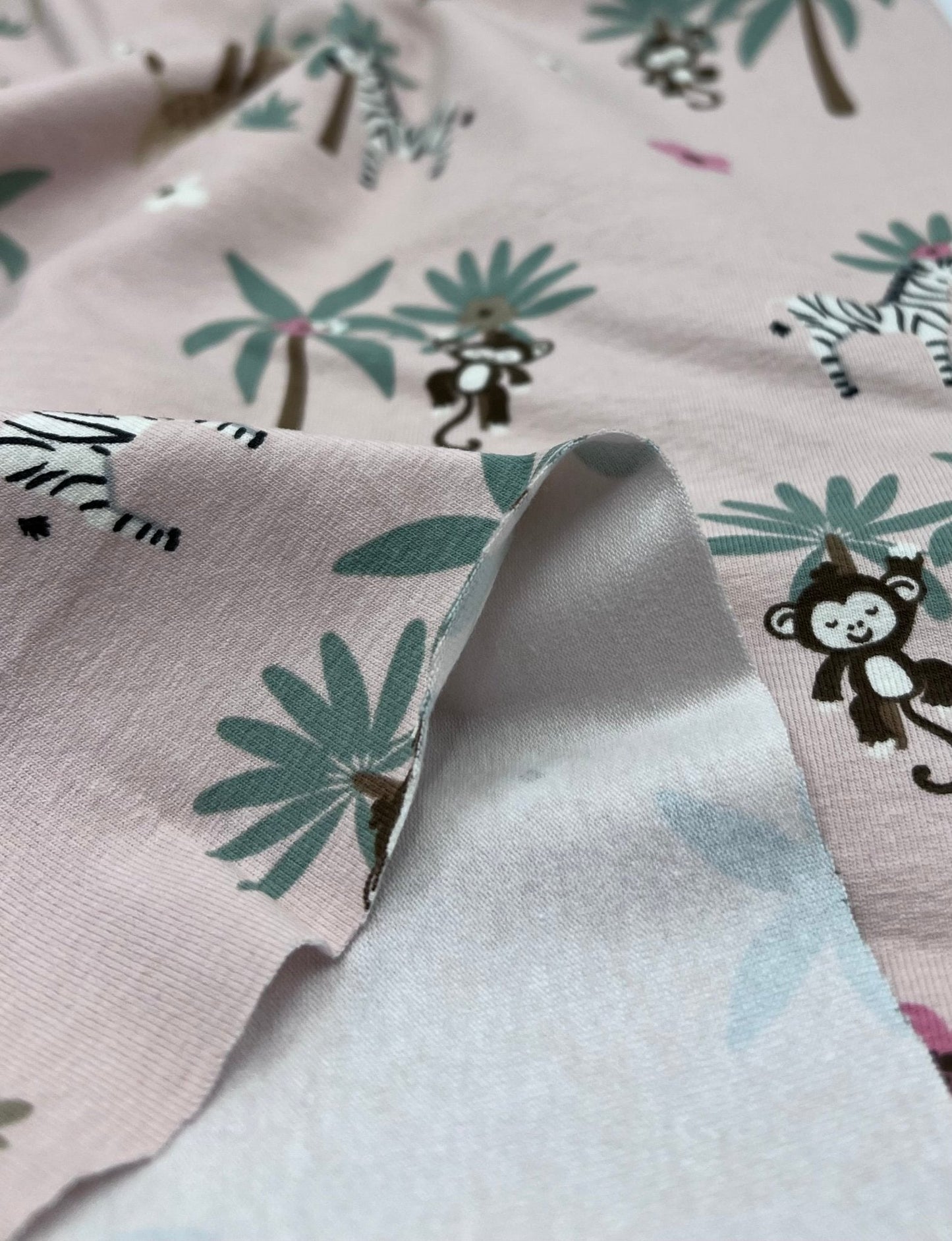 Soft Pink Monkey Cotton Stretch Jersey 200 GSM 95/5 Lycra 4 Way Stretch