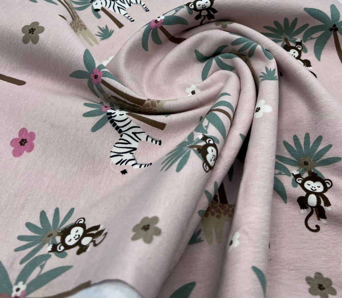 Soft Pink Monkey Cotton Stretch Jersey 200 GSM 95/5 Lycra 4 Way Stretch