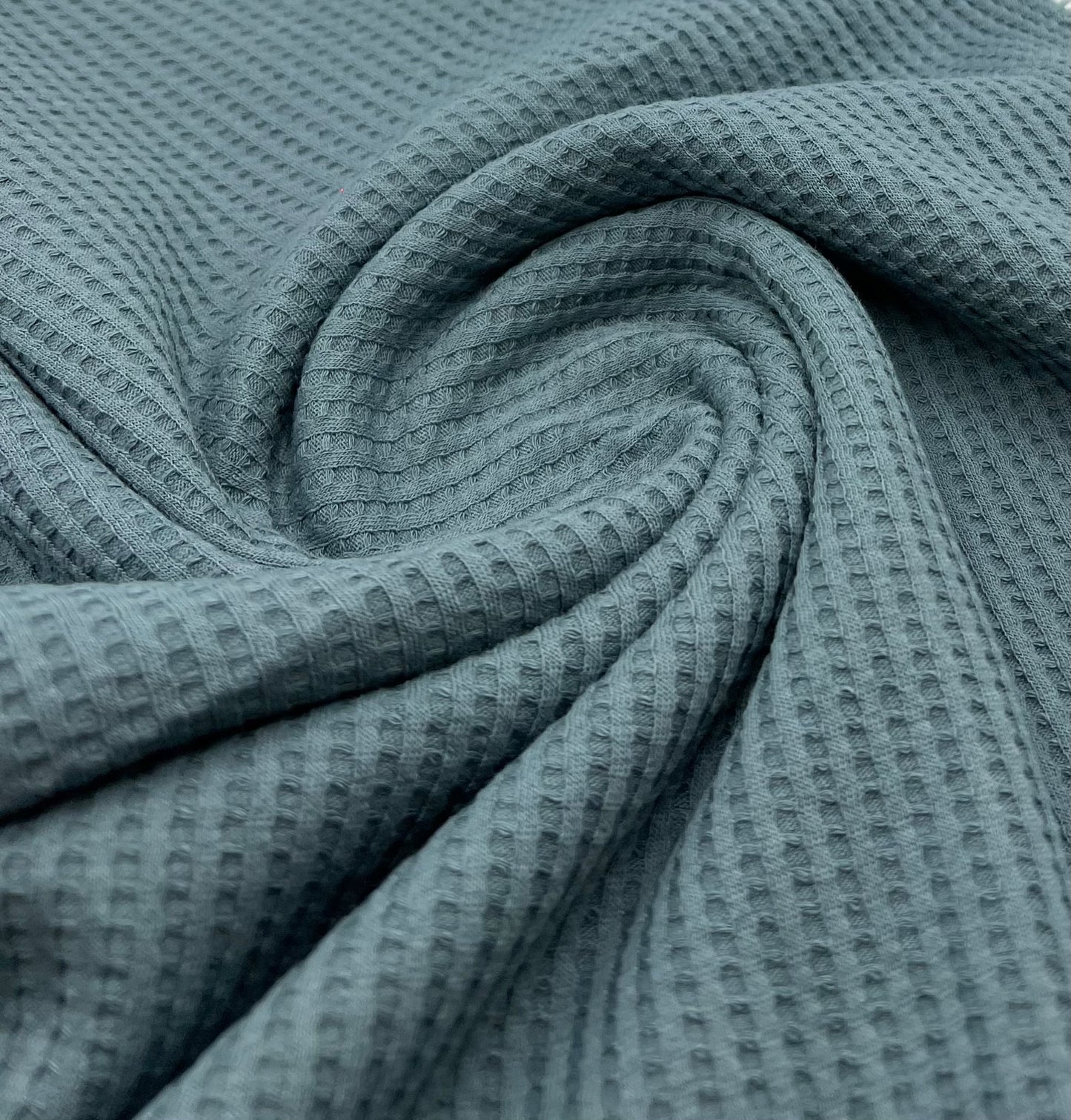 Denim Blue Cotton Soft Waffle Jersey Fabric 210 GSM 4 Way Stretch