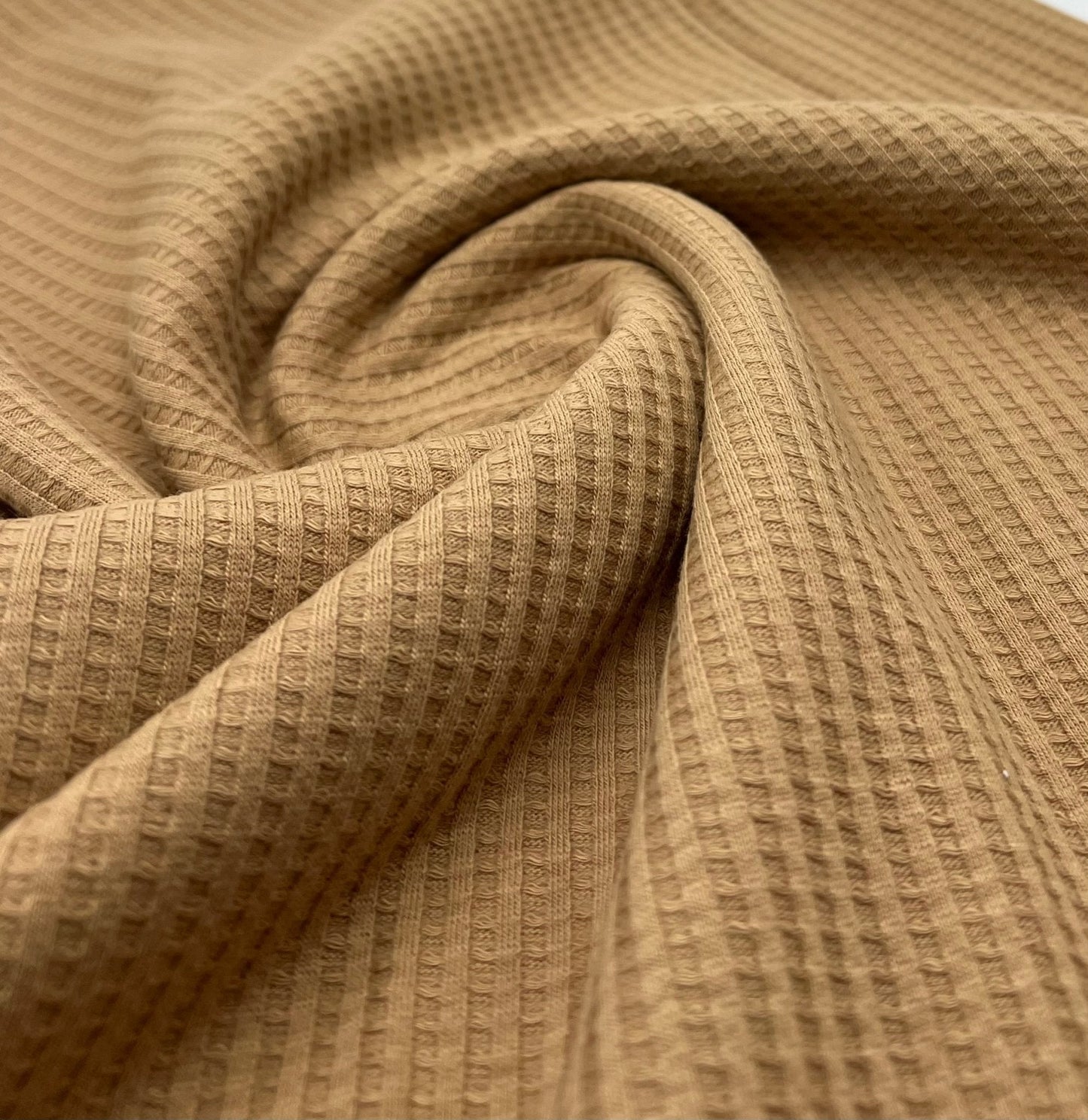 Camel Cotton Soft Waffle Jersey Fabric 210 GSM 4 Way Stretch
