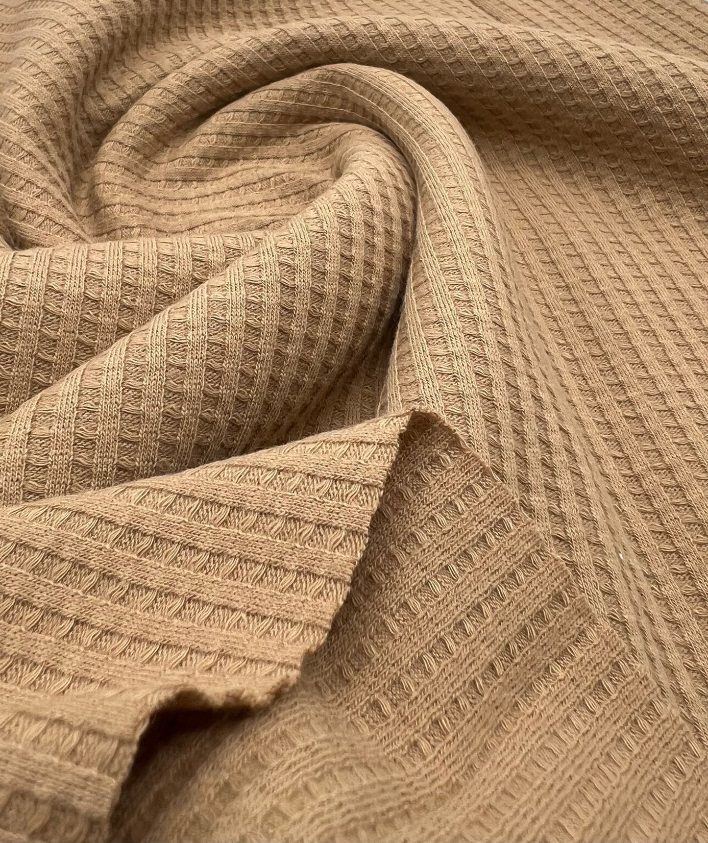 Camel Cotton Soft Waffle Jersey Fabric 210 GSM 4 Way Stretch