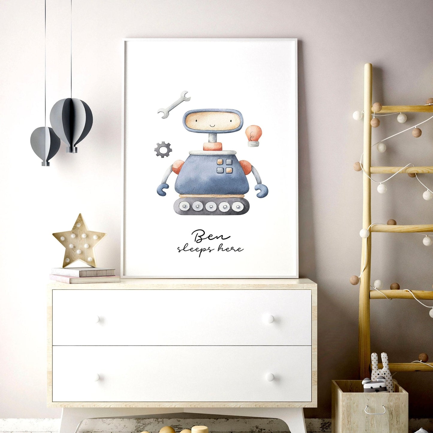 Space and Planets - Robot wall art print for Nursery