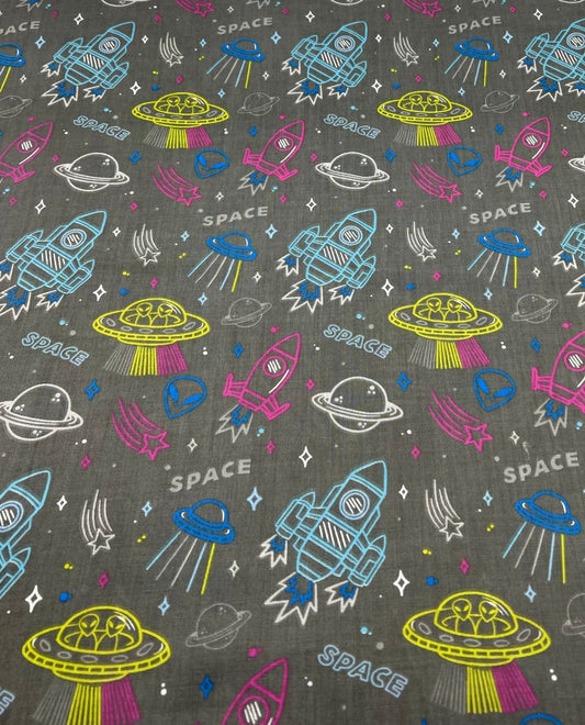 Space Jam Printed Polycotton 90 GSM 80/20 44 Inch Non Stretch